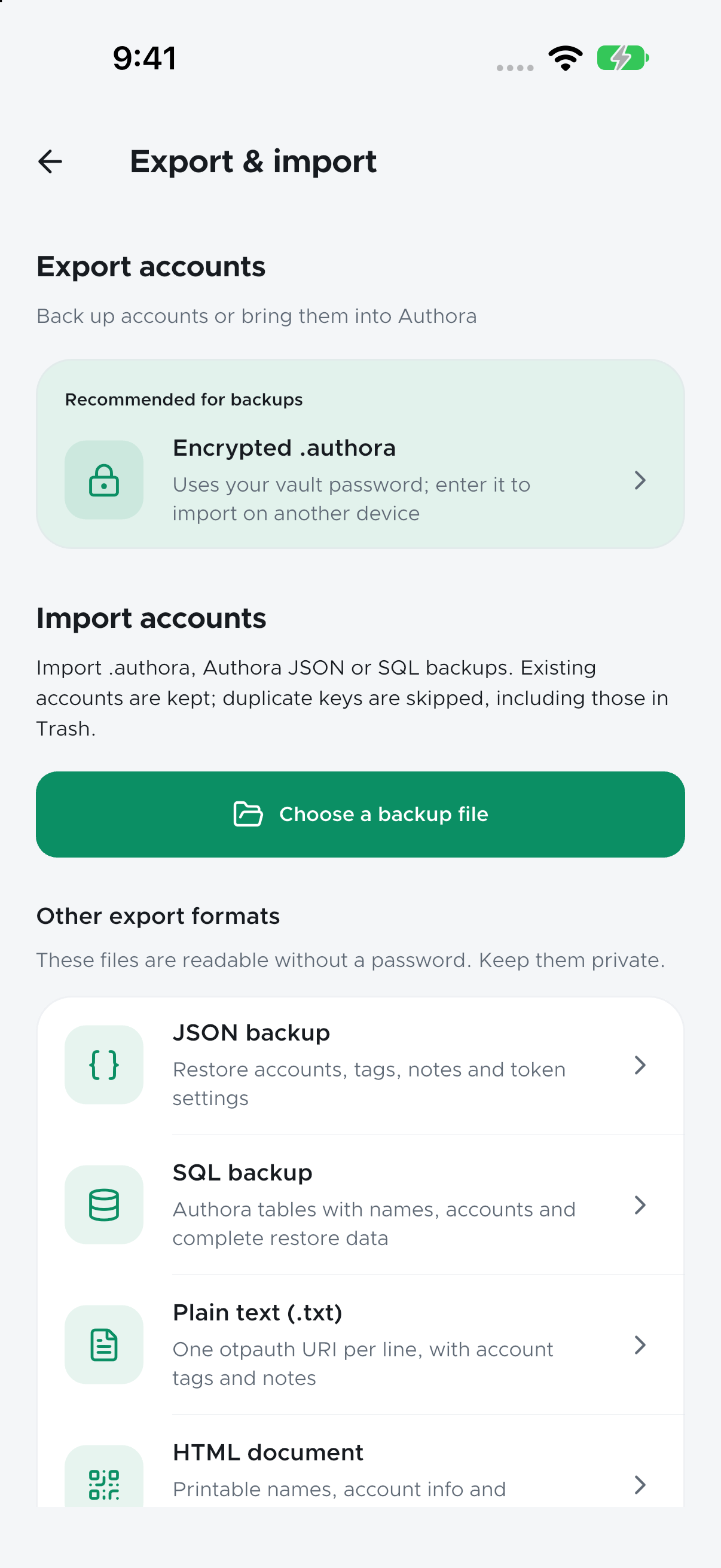 Bring your accounts with you: real Authora iOS screen with demo data